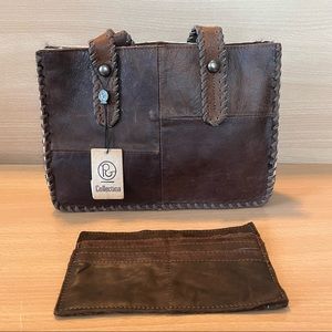 NWT Cowhide & Leather Dark Brown Purse & Zipper Pouch w Card Slots Brand New Bag